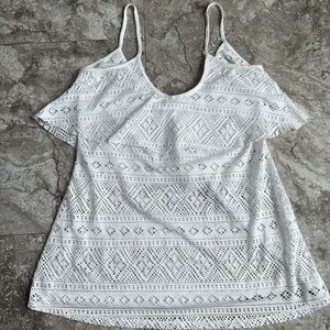 Dream Girl Malibu White Lace Spaghetti Strap Beach Lace Swim Cover Up Medium